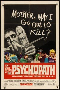 3r399 PSYCHOPATH 1sh '66 Robert Bloch, wild horror image, Mother, may I go out to kill?
