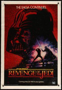 3r042 RETURN OF THE JEDI linen dated teaser 1sh '83 George Lucas classic, Revenge of the Jedi!