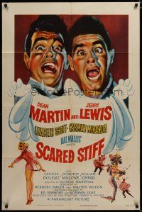3r415 SCARED STIFF 1sh '53 wacky artwork of terrified Dean Martin & Jerry Lewis!
