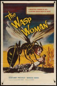 3r480 WASP WOMAN 1sh '59 most classic art of Roger Corman's lusting human-headed insect queen!