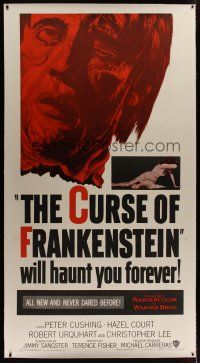 3s120 CURSE OF FRANKENSTEIN linen 3sh '57 Hammer, cool close up art of monster Christopher Lee!