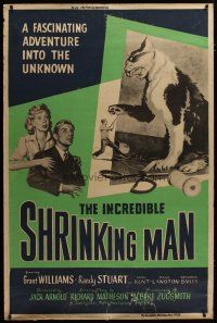 3s002 INCREDIBLE SHRINKING MAN 40x60 '57 sci-fi classic, tiny Grant Williams fighting giant cat!