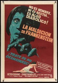 3s202 CURSE OF FRANKENSTEIN linen Argentinean '57 cool close up monster & victim artwork!
