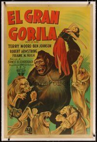 3s205 MIGHTY JOE YOUNG linen Argentinean '49 1st Harryhausen, art of ape rescuing girl from lions!