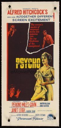3s199 PSYCHO linen Aust daybill '60 sexy half-dressed Janet Leigh, Anthony Perkins, Alfred Hitchcock