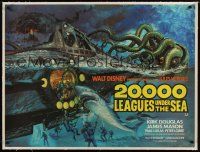 3s191 20,000 LEAGUES UNDER THE SEA linen British quad R76 Jules Verne classic, best underwater art!