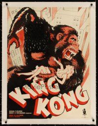 3s174 KING KONG linen Danish R50s cool art of giant ape on building holding topless Fay Wray!