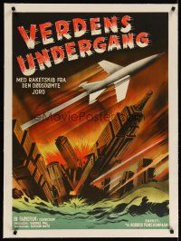 3s215 WHEN WORLDS COLLIDE linen Danish '52 George Pal classic doomsday thriller, cool disaster art!