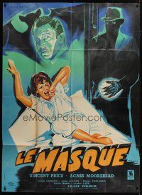 3s059 BAT French 1p '59 completely different art of Vincent Price & scared girl by Belinsky!