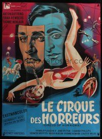 3s061 CIRCUS OF HORRORS French 1p '60 different Allard art of sexy trapeze girl hanging by neck!