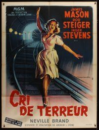 3s063 CRY TERROR French 1p '60 different art of Inger Stevens on train tracks by Roger Soubie!