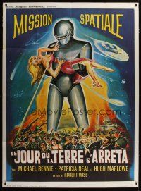 3s064 DAY THE EARTH STOOD STILL French 1p R60s different art of Gort holding sexy girl!