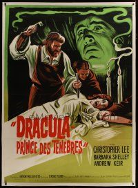 3s157 DRACULA PRINCE OF DARKNESS linen French 1p R60s art of Christopher Lee + vampire staked!