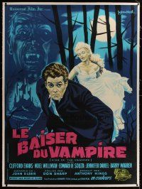 3s163 KISS OF THE VAMPIRE linen French 1p '63 Hammer, different horror art by Guy Gerard Noel!