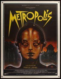 3s164 METROPOLIS linen French 1p R84 Fritz Lang classic, cool robot artwork by Phillippe!