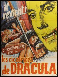 3s071 SCARS OF DRACULA French 1p '70 c/u art of bloody vampire Christopher Lee, Hammer horror!