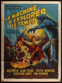 3s073 TIME MACHINE French 1p '60 H.G. Wells, George Pal, wonderful art by Roger Soubie!