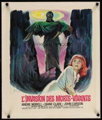 3s217 PLAGUE OF THE ZOMBIES linen French 15x21 '66 Hammer horror, Grinsson art of undead monster!
