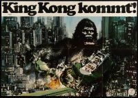 3s074 KING KONG German 33x47 '76 John Berkey art of BIG Ape destroying train in city!