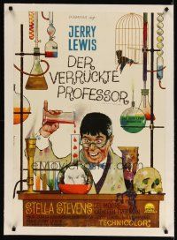 3s224 NUTTY PROFESSOR linen German '63 great Peltzer art of wacky scientist Jerry Lewis in his lab!