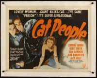 3s181 CAT PEOPLE linen 1/2sh R52 Val Lewton, full-length sexy Simone Simon by black panther!