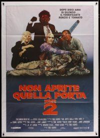 3s051 TEXAS CHAINSAW MASSACRE PART 2 Italian 1p '86 Tobe Hooper horror sequel, great cast portrait!