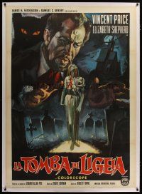 3s147 TOMB OF LIGEIA linen Italian 1p '65 completely different art of Vincent Price & black cat!