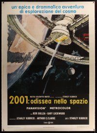 3s148 2001: A SPACE ODYSSEY linen Italian 2p R70s Stanley Kubrick, art of space wheel by Bob McCall!
