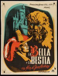 3s190 LA BELLE ET LA BETE linen Mexican poster '46 great completely different art, Jean Cocteau!