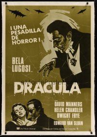 3s226 DRACULA linen Spanish R70s Tod Browning, cool art of vampire Bela Lugosi, classic!