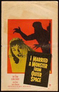 3s096 I MARRIED A MONSTER FROM OUTER SPACE WC '58 great image of Gloria Talbott & monster shadow!