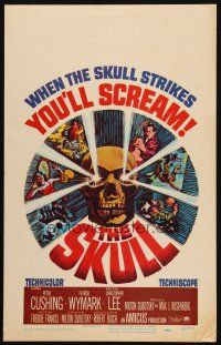 3s109 SKULL WC '65 Peter Cushing, Christopher Lee, cool horror artwork of creepy skull!
