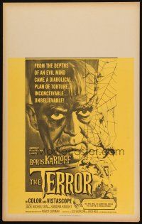 3s111 TERROR Benton WC '63 art of Boris Karloff & girls in web, directed by Roger Corman!