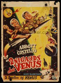 3t198 ABBOTT & COSTELLO GO TO MARS Belgian '53 art of wacky astronauts Bud & Lou in outer space!