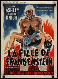 3t207 FRANKENSTEIN'S DAUGHTER Belgian '58 great full-length art of wacky monster holding sexy girl!