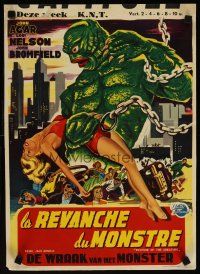 3t215 REVENGE OF THE CREATURE Belgian '55 great different art of monster holding sexy girl!