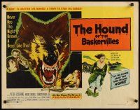 3t089 HOUND OF THE BASKERVILLES style A 1/2sh '59 Cushing as Sherlock, blood-dripping dog art!