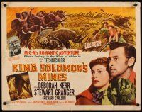 3t102 KING SOLOMON'S MINES style A 1/2sh '50 art of Deborah Kerr & Granger stampeding animals!