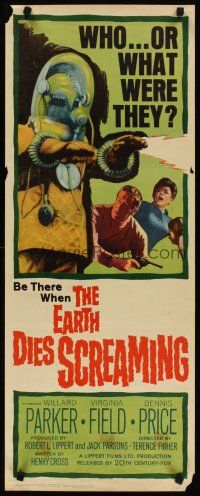 3t029 EARTH DIES SCREAMING insert '64 Terence Fisher sci-fi, wacky monster, who or what were they?
