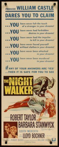 3t041 NIGHT WALKER insert '65 William Castle, Reynold Brown art of monster & sexy near-naked girl!