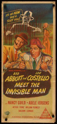 3w031 ABBOTT & COSTELLO MEET THE INVISIBLE MAN Aust daybill '51 art of detectives Bud & Lou!