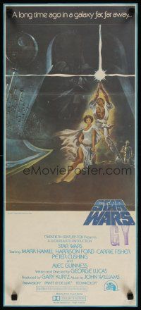 3w038 STAR WARS first printing Aust daybill '77 George Lucas classic sci-fi epic, art by Tom Jung!