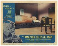 3w213 AMAZING COLOSSAL MAN LC #2 '57 Glenn Langan is trying to get sleep in way-too-small bed!