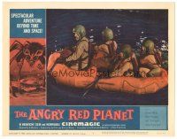 3w217 ANGRY RED PLANET LC #7 '60 great close up of four astronauts rowing in raft on Mars!