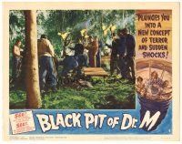 3w226 BLACK PIT OF DR. M LC #5 '61 lots of men in forest holding torches around the pit!
