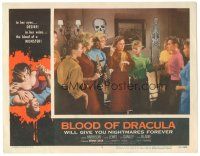 3w229 BLOOD OF DRACULA LC #7 '57 close up of teen girls together at all-girl Halloween party!