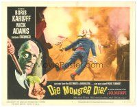 3w251 DIE, MONSTER, DIE LC #4 '65 wild horror image of dead body with shattered hands & head!