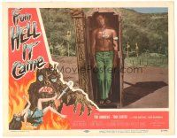 3w260 FROM HELL IT CAME LC '57 wacky image of zombified guy standing in coffin!