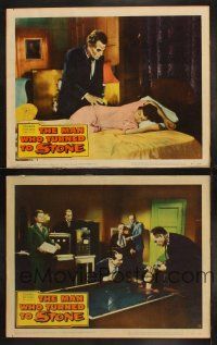 3w178 MAN WHO TURNED TO STONE 2 LCs '57 Victor Jory, creepy Friedrich von Ledebur + dead girl in tub