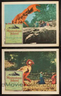 3w179 MYSTERIOUS ISLAND 2 LCs '61 Ray Harryhausen, cool giant monster special effects scenes!